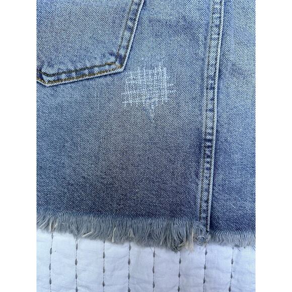 Free People Side Stripe Embellished Beaded Denim Jean Mini Skirt Distressed 8 - Picture 10 of 11